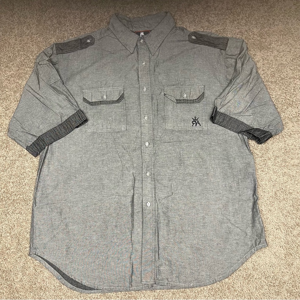 Red Ape men’s 3X short sleeve gray casual button down shirt biker motorcycle
